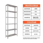 Estante de Aço 30cm c/ 6 Prateleiras Reguláveis - Cinza Linha Reforçada - 2,00x0,92x0,30