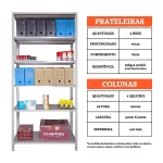 Estante de Aço 40cm c/ 6 Prateleiras Reguláveis - Cinza Linha Reforçada - 2,00x0,92x0,40