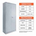 Armário de Aço 2 Portas PA 70 para Escritório - Com 3 Prateleiras - 1,70x0,70x0,30