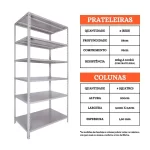 Estante de Aço 58cm c/ 6 Prateleiras Reguláveis - Cinza Linha Reforçada - 2,00x0,92x0,58