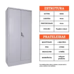 Armário de Aço 2 Portas PA 90 para Escritório - Com 4 Prateleiras - 1,98x0,90x0,40