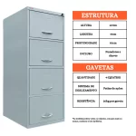 Arquivo de Aço 4 Gavetas para Pastas Suspensas - Curto | 1,35x0,47x0,50