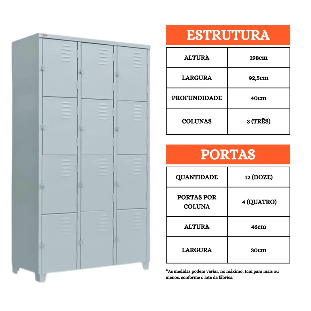 Roupeiro de Aço 12 Portas Pequenas - Armário Vestiário - Imagem 1