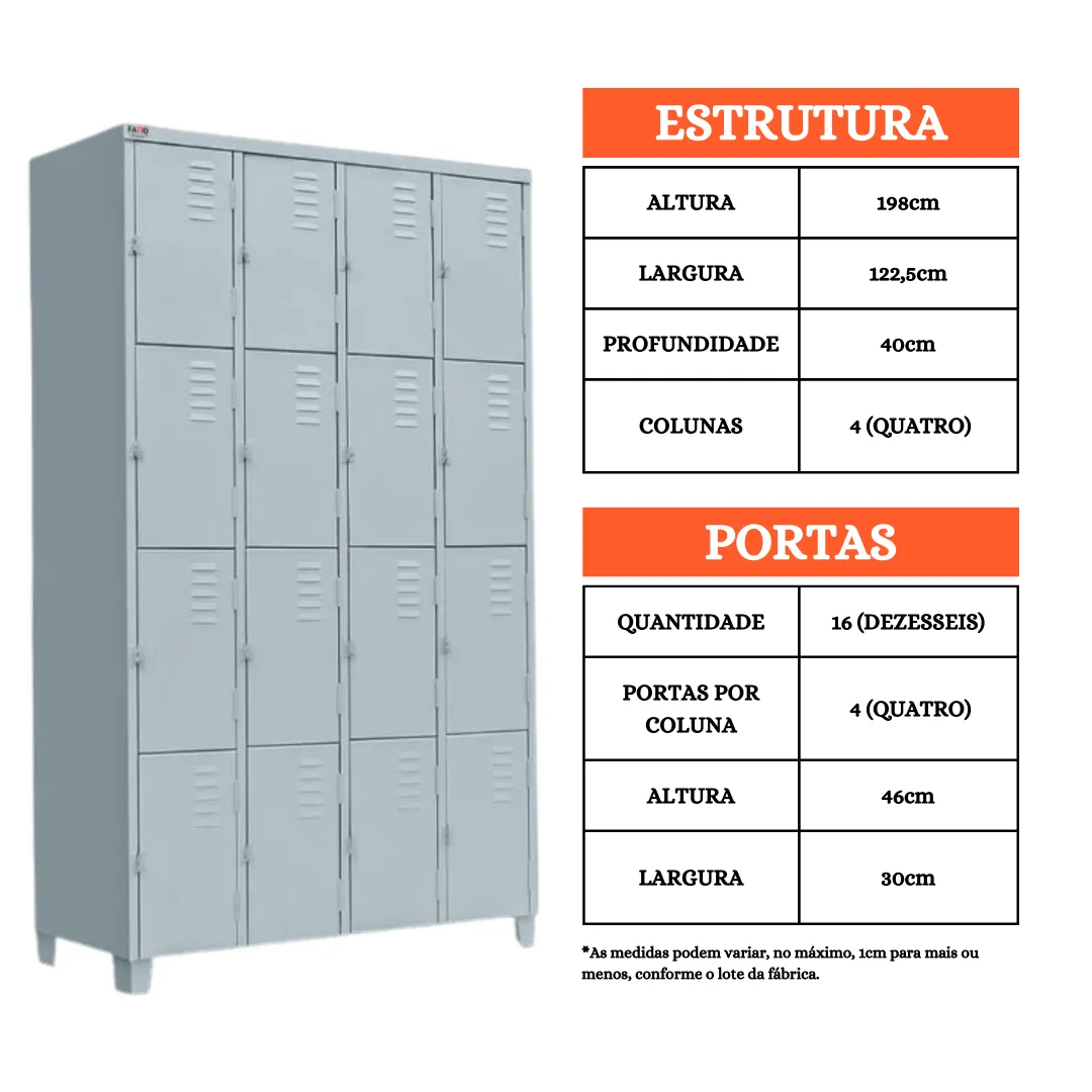 Roupeiro de Aço 16 Portas Pequenas - Armário Vestiário - Imagem 1