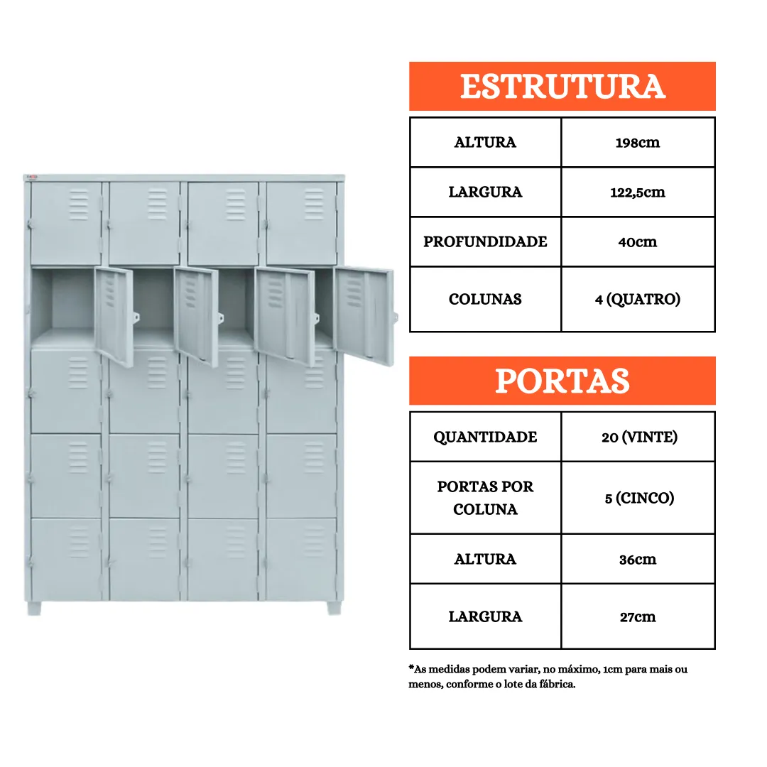 Roupeiro de Aço 20 Portas Pequenas - Armário Vestiário - Imagem 1