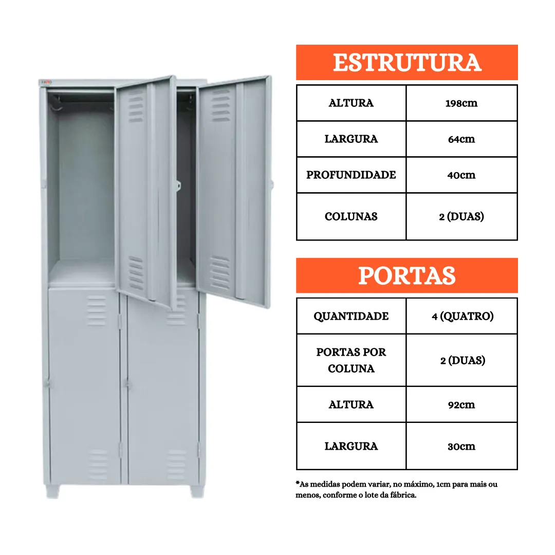 Roupeiro de Aço 4 Portas Grandes - Armário Vestiário - Imagem 1