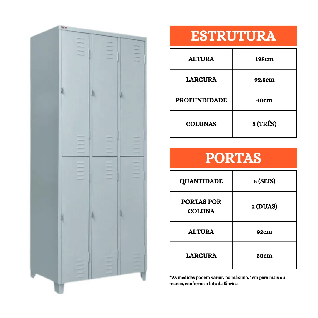 Roupeiro de Aço 6 Portas Grandes - Armário Vestiário - Imagem 1