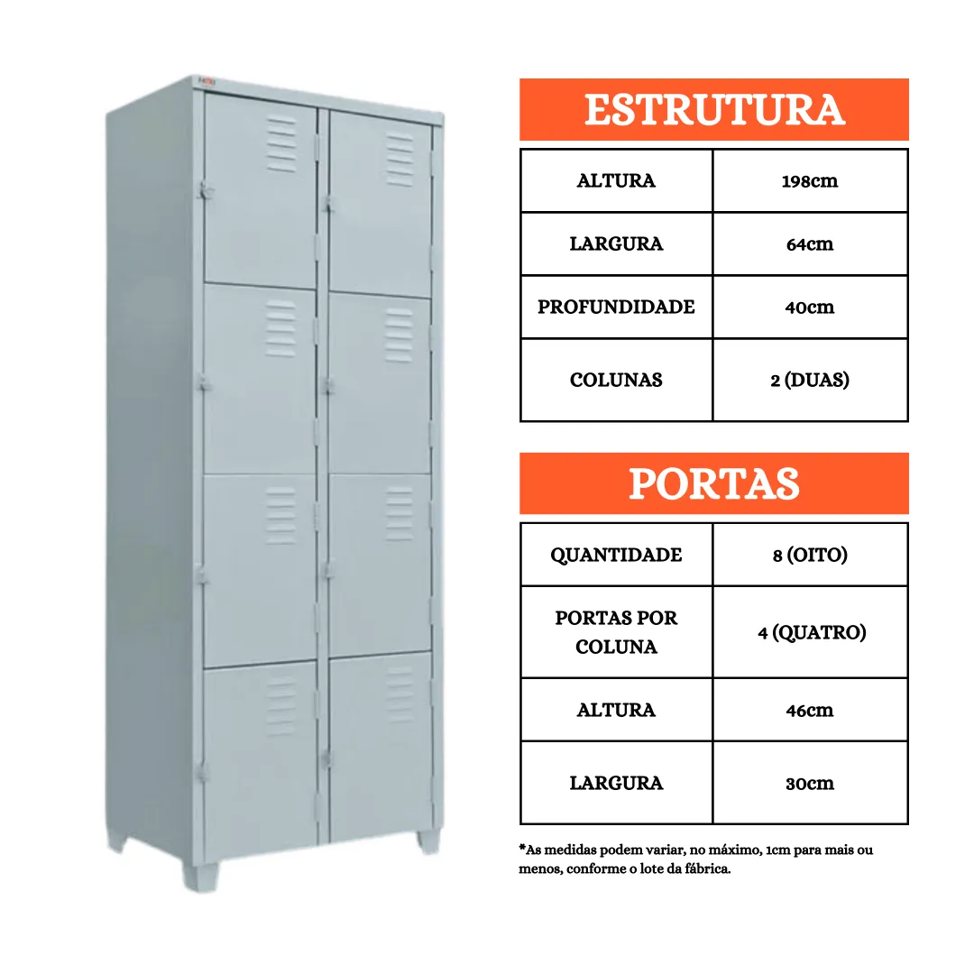 Roupeiro de Aço 8 Portas Pequenas - Armário Vestiário - Imagem 1